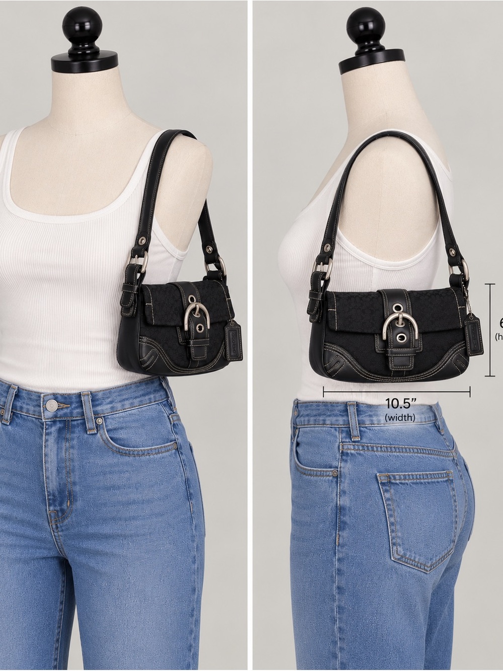 Vintage Coach Soho 3628 Black Signature Buckle Shoulder Bag Y2K